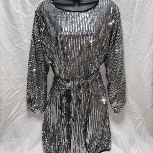 Fashion Nova Silver Sequin Dress